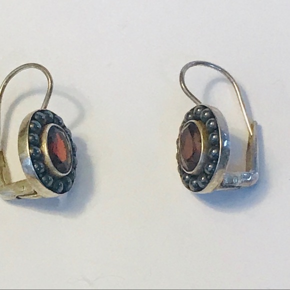 Sterling silver & red stone earrings - Picture 3 of 8